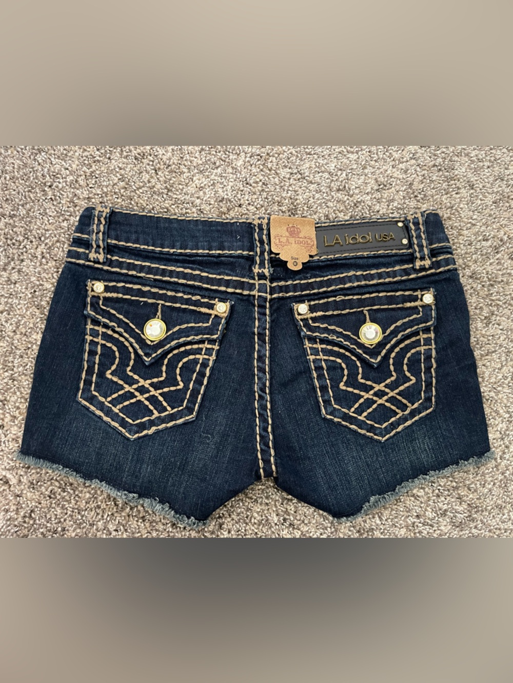 NWT L.A. Idol Thick Stitch Cut Off Booty Shorts Dark Blue Size M